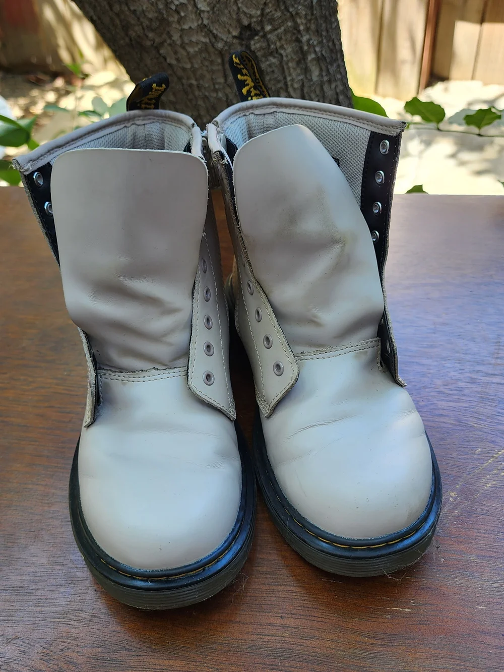 Dr. Martens 1460 Zip Leather Lace Up Combat Boots Bone Taupe White [4]
